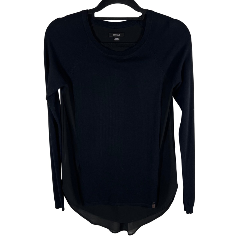 Rudsak Black Mixed Media Knit Chiffon Back Top‎ Long Sleeve Crew Neck TP/XS